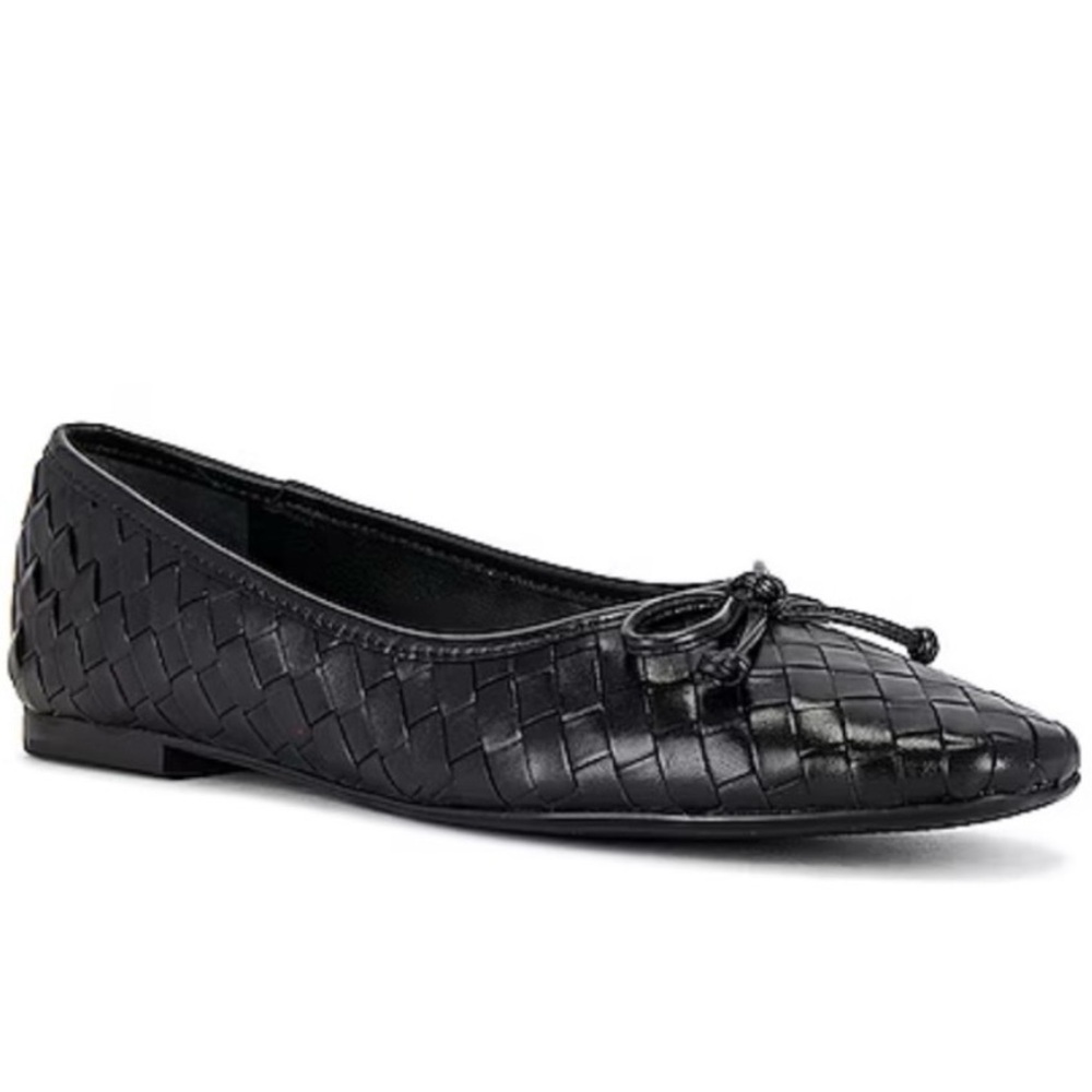NWT Schutz Arissa Woven Leather Round Toe Ballet Flats Black with Bow. Size 6.5